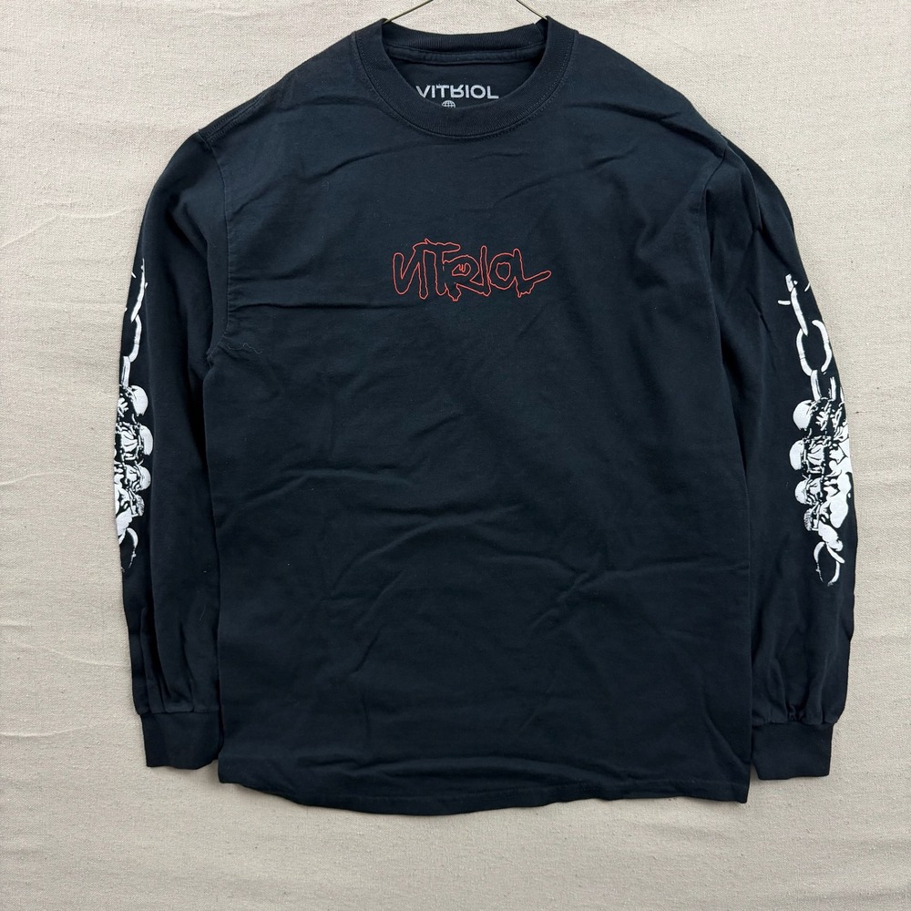 Vitriol Long Sleeve T-Shirt Mens M Black Graphic Print‎ Streetwear Skull Dog